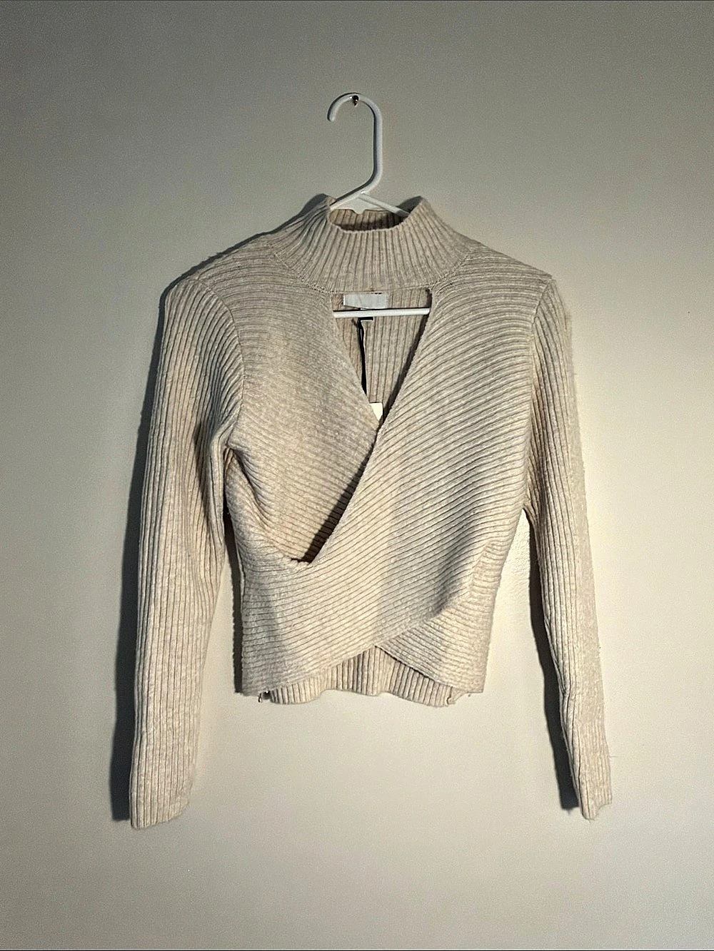 Pink Rose Ribbed Mock Neck Sweater Cream Size Small NWT